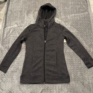 NWT St. John’s Bay Long Gray Hooded Jacket thumb holes fleece sz Large